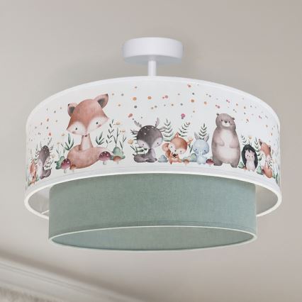 Brilagi - LED Detský prísadený luster BOBO 1xE27/60W/230V pr. 40 cm biela/zelená/zvieratká