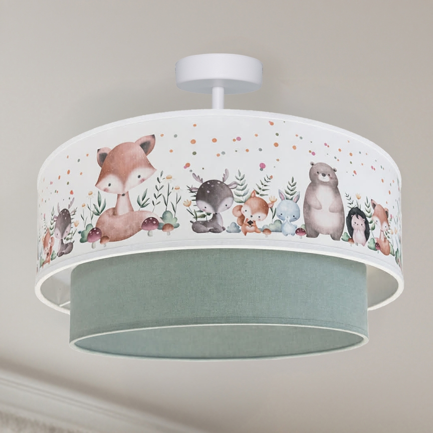 Brilagi - LED Detský prísadený luster BOBO 1xE27/60W/230V pr. 40 cm biela/zelená/zvieratká