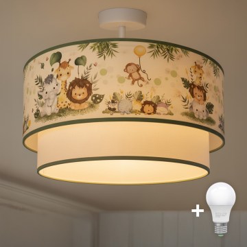 Brilagi-LED Detské prisadené stropné svietidlo BOBO 1xE27/60W/230V Ø 40 cm krémová/zelená/džungľa