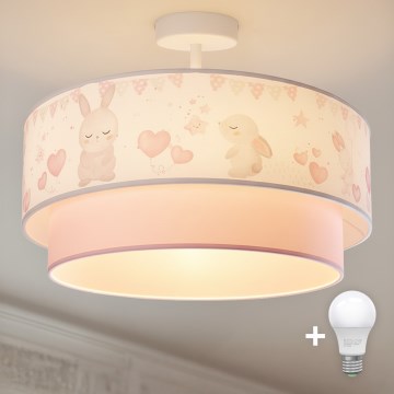Brilagi - LED detské prisadené svietidlo BOBO 1xE27/60W/230V priemer 40 cm krémová/ružová/s motívom zajačikov