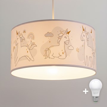 Brilagi -LED Detský luster na lankách BOBO 1xE27/60W/230V priemer 35 cm biela/jednorožce