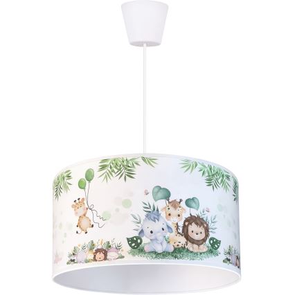 Brilagi - LED detský luster na lanku BOBO 1xE27/10W/230V pr. 35 cm biely/džungľa