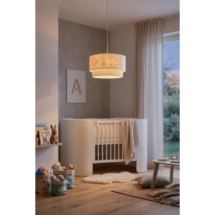 Brilagi - LED Detský luster na lanku BOBO 1xE27/60W/230V pr. 35 cm biela/zajačiky