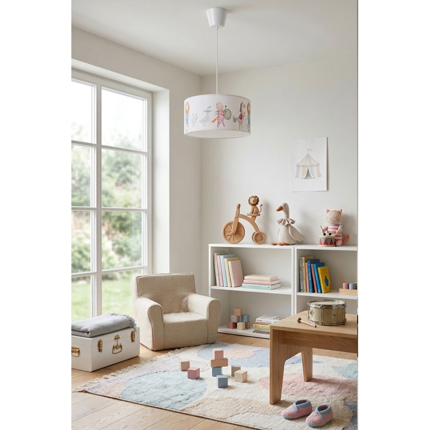Brilagi - LED detský luster na lanku BOBO 1xE27/60W/230V pr. 35 cm biela/zvieratká
