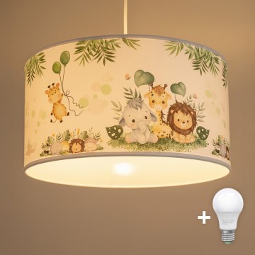 Brilagi - LED detský luster na lanku BOBO 1xE27/60W/230V pr. 35 cm biely/džungľa