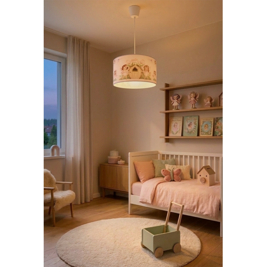 Brilagi - LED detský luster na lanku BOBO 1xE27/60W/230V pr. 35 cm ružová s motívom víl