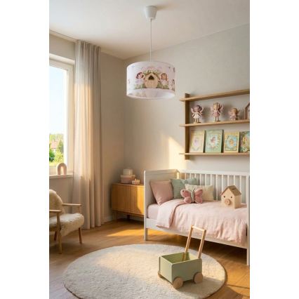 Brilagi - LED detský luster na lanku BOBO 1xE27/60W/230V pr. 35 cm ružová s motívom víl