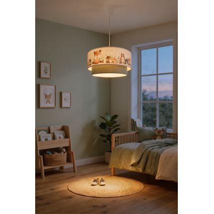 Brilagi - LED detský luster na lanku BOBO 1xE27/60W/230V pr. 40 cm biela/zelená/zvieratká