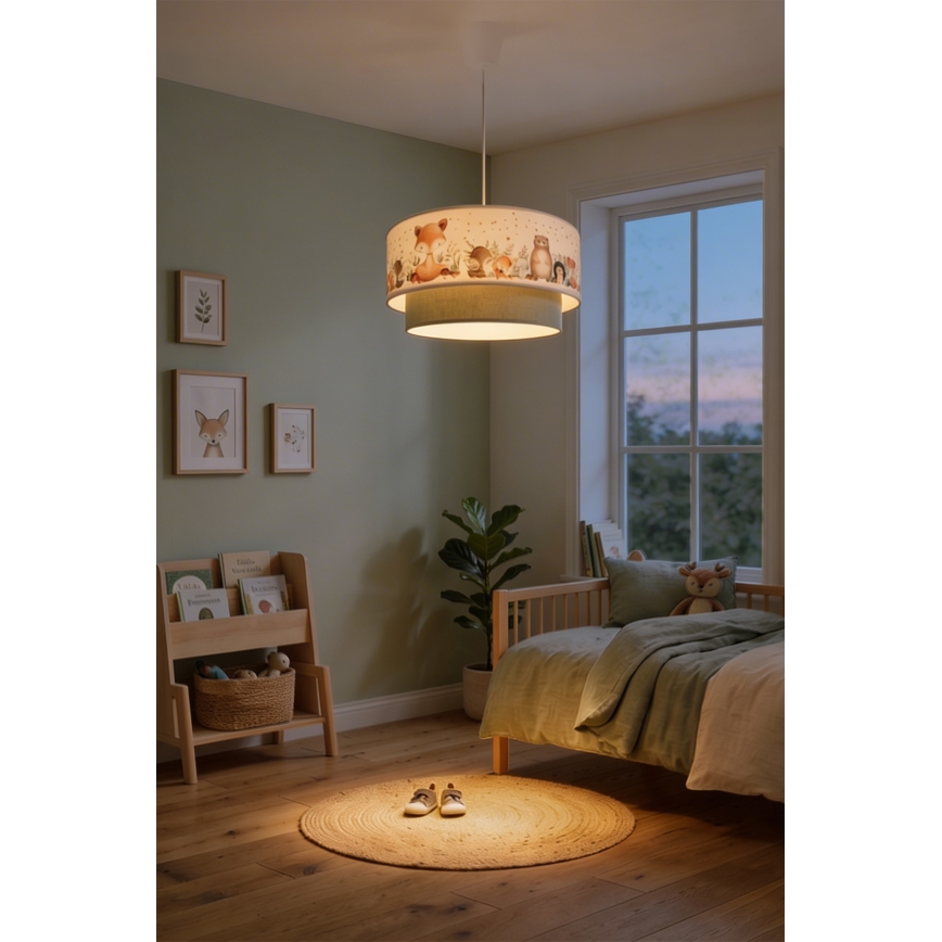 Brilagi - LED detský luster na lanku BOBO 1xE27/60W/230V pr. 40 cm biela/zelená/zvieratká