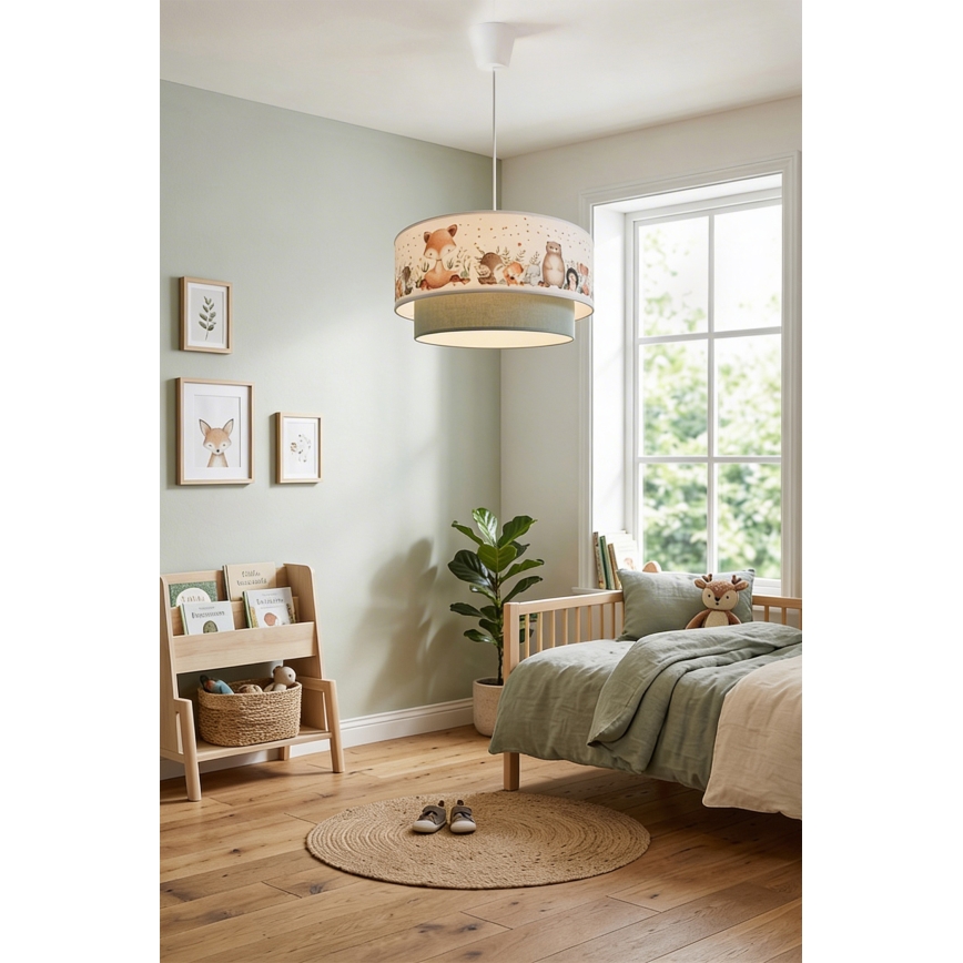 Brilagi - LED detský luster na lanku BOBO 1xE27/60W/230V pr. 40 cm biela/zelená/zvieratká