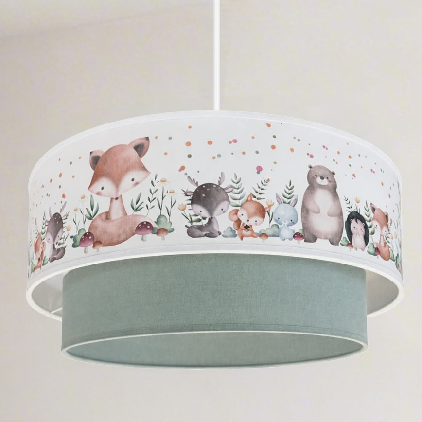 Brilagi - LED detský luster na lanku BOBO 1xE27/60W/230V pr. 40 cm biela/zelená/zvieratká