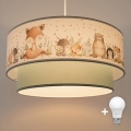 Brilagi - LED detský luster na lanku BOBO 1xE27/60W/230V pr. 40 cm biela/zelená/zvieratká