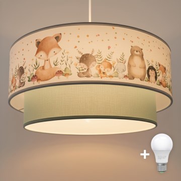 Brilagi - LED detský luster na lanku BOBO 1xE27/60W/230V pr. 40 cm biela/zelená/zvieratká