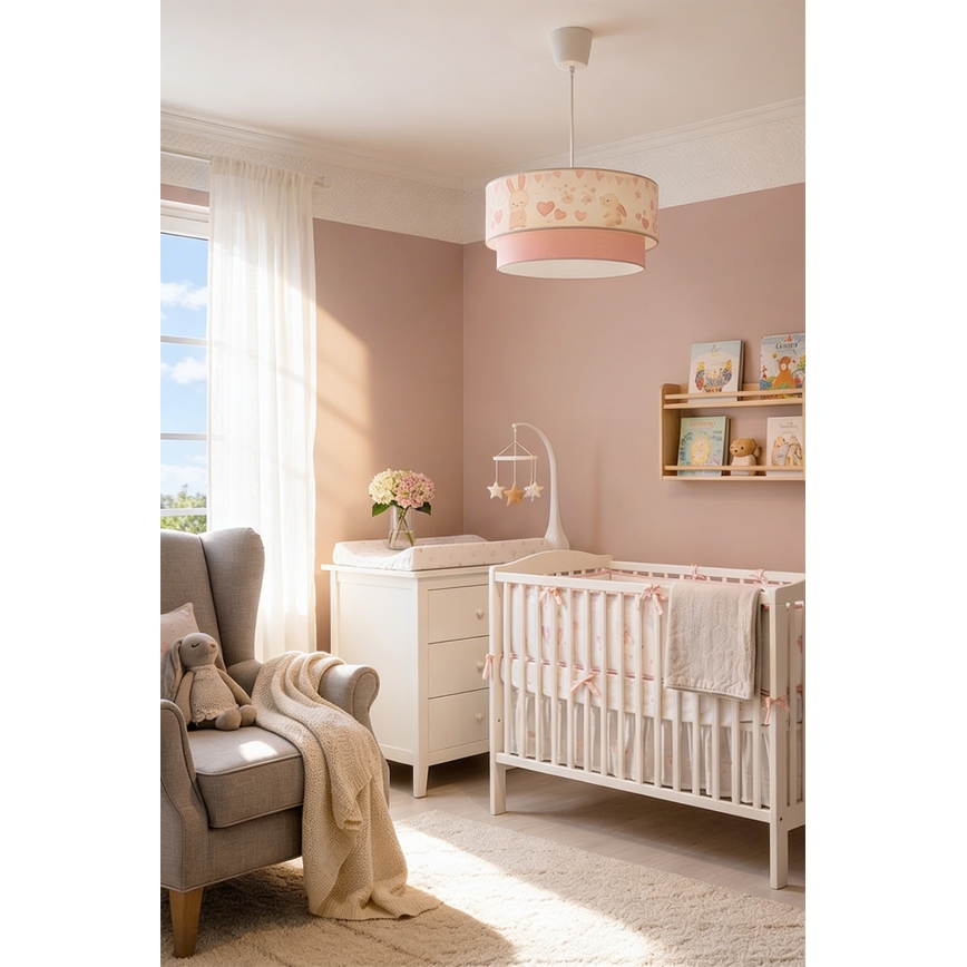 Brilagi - LED Detský luster na lanku BOBO 1xE27/60W/230V pr. 40 cm krémová/ružová/zajačiky