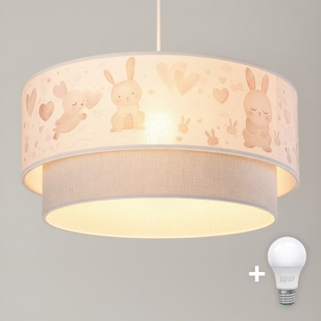 Brilagi - LED detský luster na lanku BOBO 1xE27/60W/230V pr. 40 cm krémová/šedá/zajačiky