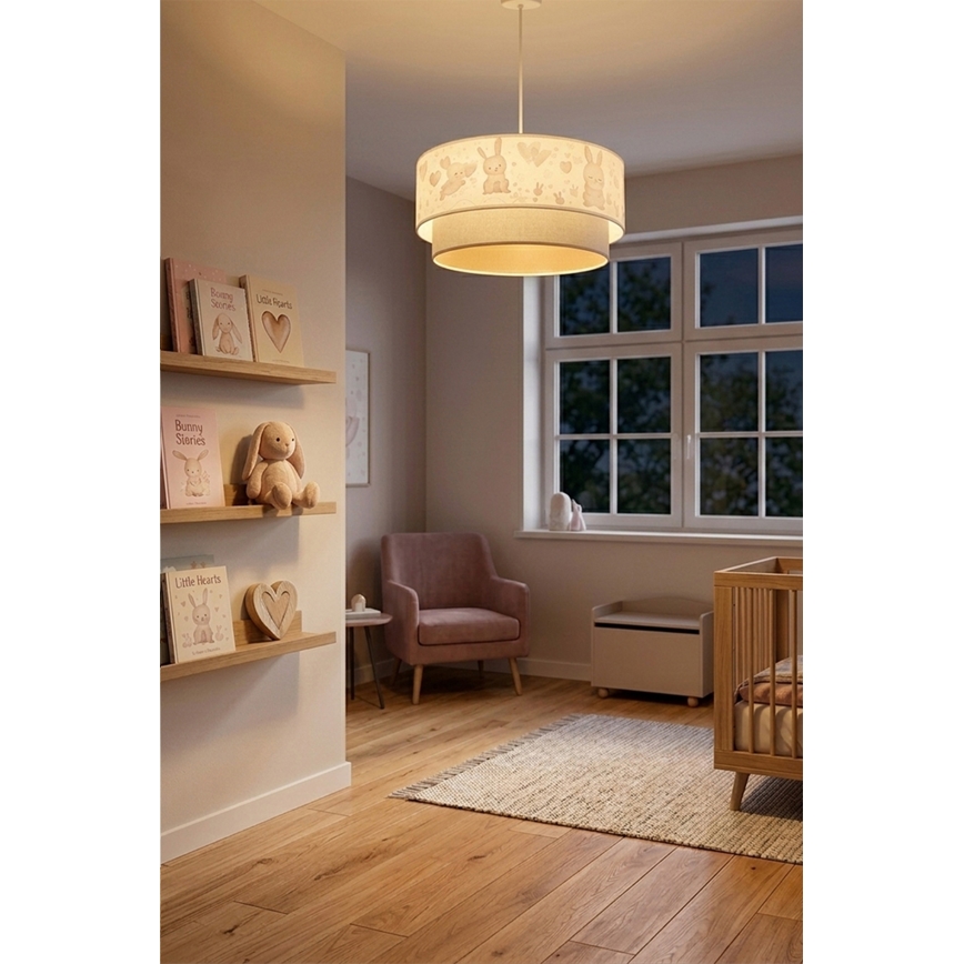 Brilagi - LED detský luster na lanku BOBO 1xE27/60W/230V pr. 40 cm krémová/šedá/zajačiky