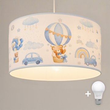 Brilagi - LED detský luster na lanku BOBO 1xE27/60W/230V, priemer 35 cm, modrý/medvedíky