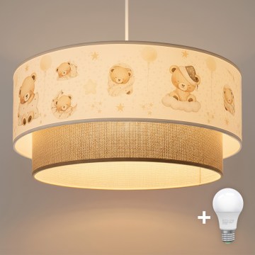 Brilagi - LED detský luster na lanku BOBO 1xE27/60W/230V, priemer 40 cm, biela/béžová/medvedík