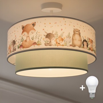 Brilagi-LED Detský prisadený luster BOBO 1xE27/60W/230V pr. 40 cm biela/zelená/so zvieratkami