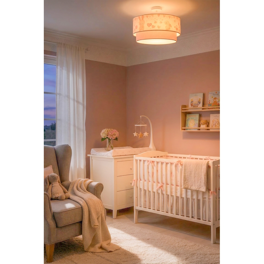 Brilagi - LED detské prisadené svietidlo BOBO 1xE27/60W/230V priemer 40 cm krémová/ružová/s motívom zajačikov