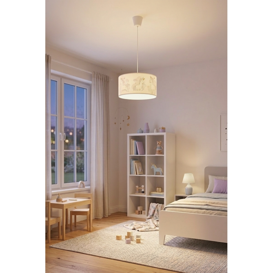 Brilagi - LED detský luster na lanku BOBO 1xE27/60W/230V pr. 35 cm biela/jednorožce