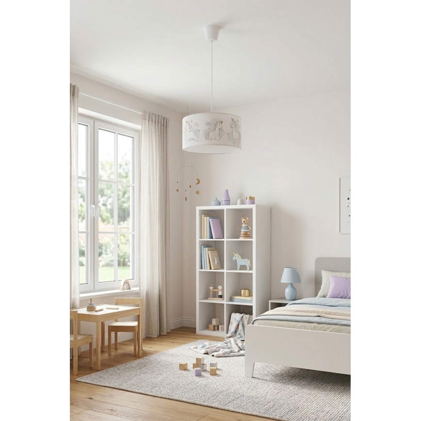 Brilagi - LED detský luster na lanku BOBO 1xE27/60W/230V pr. 35 cm biela/jednorožce