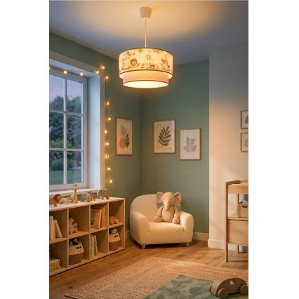 Brilagi - LED Detský luster na lanku BOBO 1xE27/60W/230V pr. 40 cm krémová/zelená/džungľa