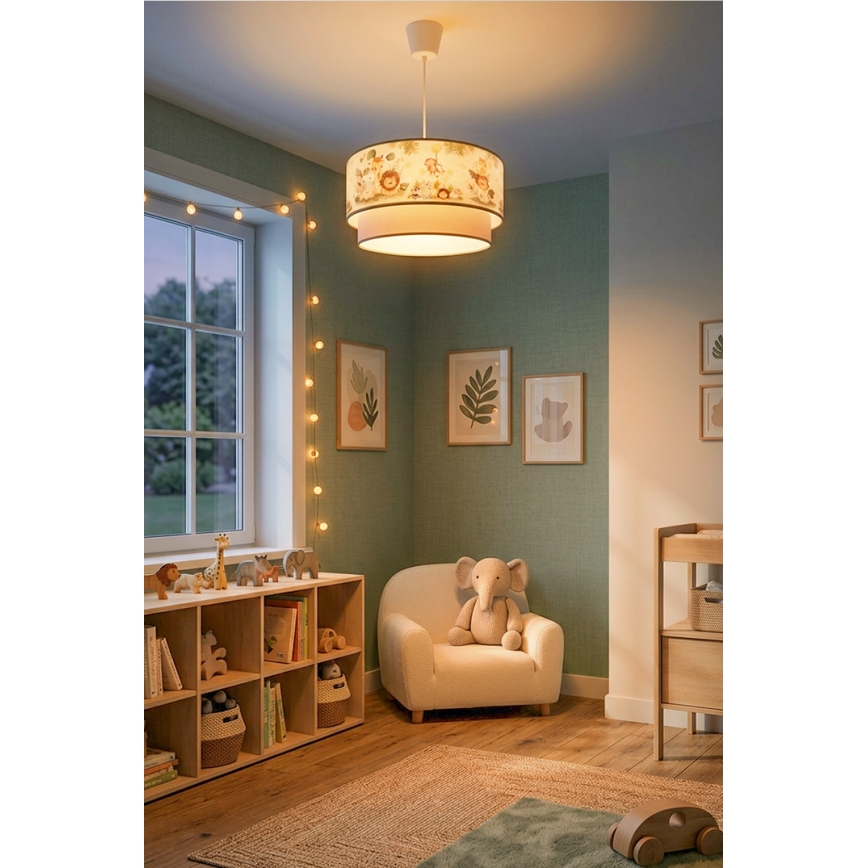 Brilagi - LED Detský luster na lanku BOBO 1xE27/60W/230V pr. 40 cm krémová/zelená/džungľa