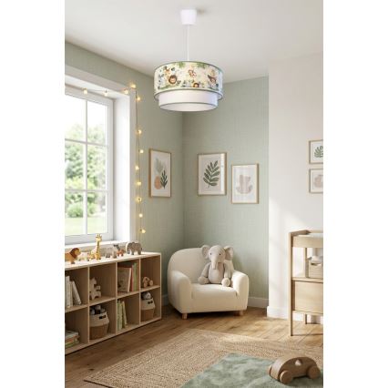 Brilagi - LED Detský luster na lanku BOBO 1xE27/60W/230V pr. 40 cm krémová/zelená/džungľa