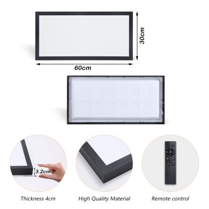 Brilagi - LED Dimmable stropné svietidlo FRAME SMART LED/30W/230V 30x60 cm 3000-6000K IP44 čierna + diaľkové ovládanie