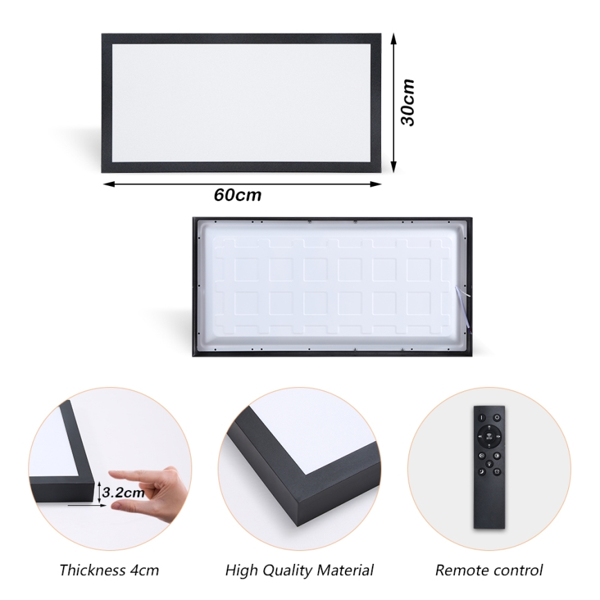 Brilagi - LED Dimmable stropné svietidlo FRAME SMART LED/30W/230V 30x60 cm 3000-6000K IP44 čierna + diaľkové ovládanie