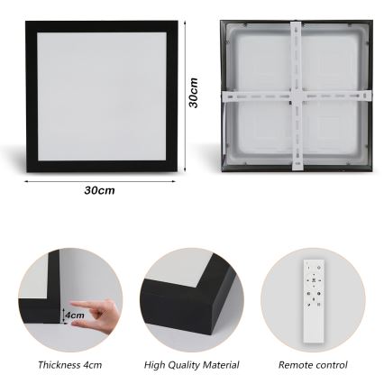 Brilagi - LED Dimmovateľné Stropné Svetlo do Kúpeľne FRAME SMART LED/24W/230V 30x30 cm 3000-6000K IP44 Čierne + Diaľkové Ovládanie