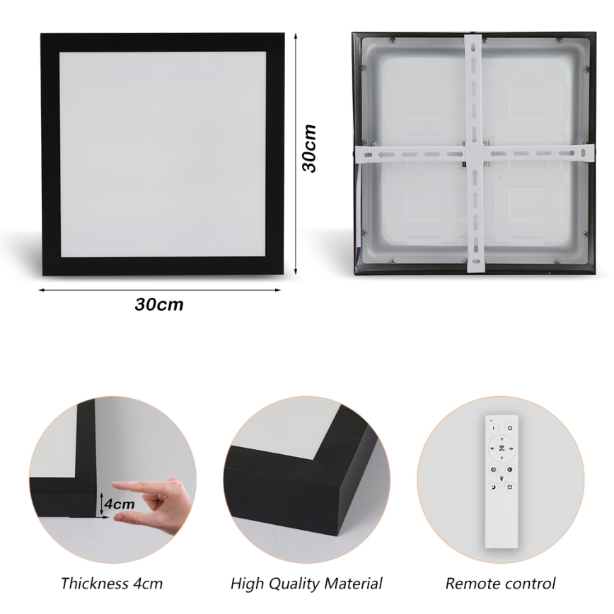 Brilagi - LED Dimmovateľné Stropné Svetlo do Kúpeľne FRAME SMART LED/24W/230V 30x30 cm 3000-6000K IP44 Čierne + Diaľkové Ovládanie