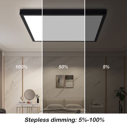 Brilagi - Dimmovateľné stropné svietidlo do kúpeľne FRAME SMART LED/50W/230V 60x60 cm 3000-6000K IP44 čierne + diaľkové ovládanie