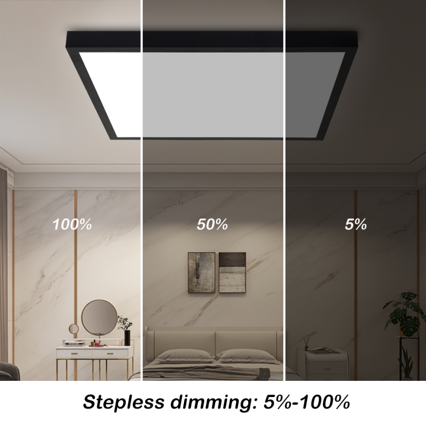 Brilagi - Dimmovateľné stropné svietidlo do kúpeľne FRAME SMART LED/50W/230V 60x60 cm 3000-6000K IP44 čierne + diaľkové ovládanie