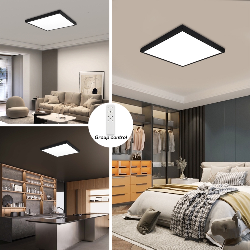 Brilagi - Dimmovateľné stropné svietidlo do kúpeľne FRAME SMART LED/50W/230V 60x60 cm 3000-6000K IP44 čierne + diaľkové ovládanie