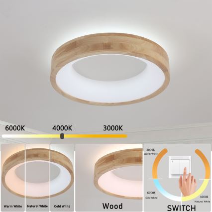 Brilagi - LED stropné svietidlo FALCON WOOD LED/30W/230V 3000/4000/6000K, priemer 45 cm, drevené prevedenie