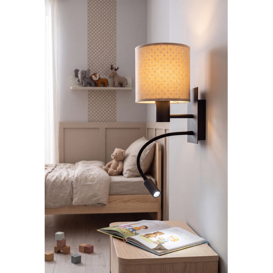 BRILAGI - LED flexibilné nástenné svietidlo BOBO 1xE27/25W/230V + LED/3W čierna/béžová/bodky