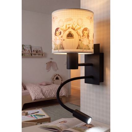 BRILAGI - LED detská flexibilná nástenná lampa BOBO 1xE27/25W/230V + LED/3W čierna/biela/ružová/víly