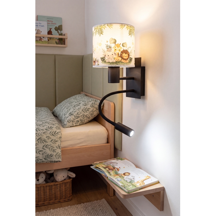 BRILAGI - LED detská flexibilná nástenná lampa BOBO 1xE27/25W/230V + LED/3W čierna/biela/zelená/džungľa