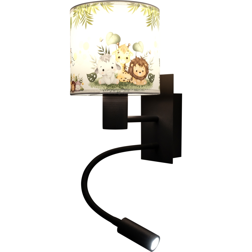 BRILAGI - LED detská flexibilná nástenná lampa BOBO 1xE27/25W/230V + LED/3W čierna/biela/zelená/džungľa