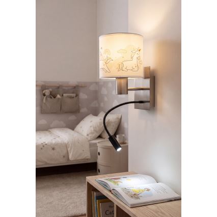 BRILAGI - LED detská flexibilná nástenná lampa BOBO 1xE27/25W/230V + LED/3W matný chróm/biela/jednorožce
