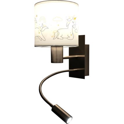 BRILAGI - LED detská flexibilná nástenná lampa BOBO 1xE27/25W/230V + LED/3W matný chróm/biela/jednorožce