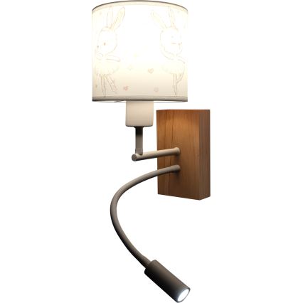 BRILAGI - LED detská flexibilná nástenná lampa BOBO WOOD 1xE27/25W/230V + LED/3W dub/biela/zajačiky