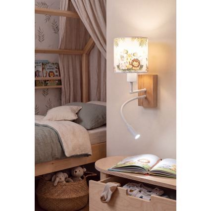 BRILAGI - LED Detská flexibilná nástenná lampa BOBO WOOD 1xE27/25W/230V + LED/3W dub/biela/zelená/džungľa