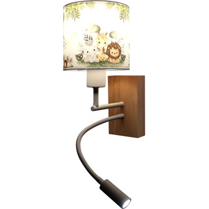 BRILAGI - LED Detská flexibilná nástenná lampa BOBO WOOD 1xE27/25W/230V + LED/3W dub/biela/zelená/džungľa