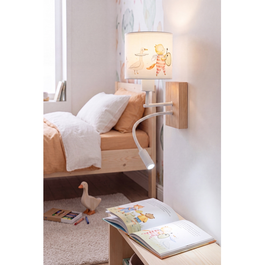 BRILAGI - LED Detská flexibilná nástenná lampa BOBO WOOD 1xE27/25W/230V + LED/3W dub/biela/zvieratká