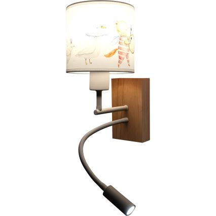 BRILAGI - LED Detská flexibilná nástenná lampa BOBO WOOD 1xE27/25W/230V + LED/3W dub/biela/zvieratká