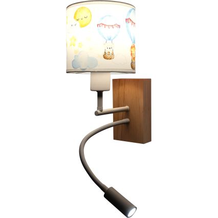 BRILAGI - LED detská flexibilná nástenná lampa BOBO WOOD 1xE27/25W/230V + LED/3W dub/biela/zvieratká