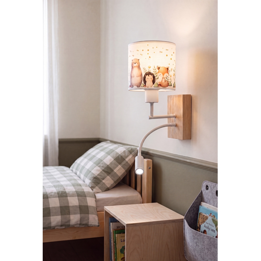 BRILAGI - LED Detská flexibilná nástenná lampa BOBO WOOD 1xE27/25W/230V + LED/3W dub/biela/zvieratká